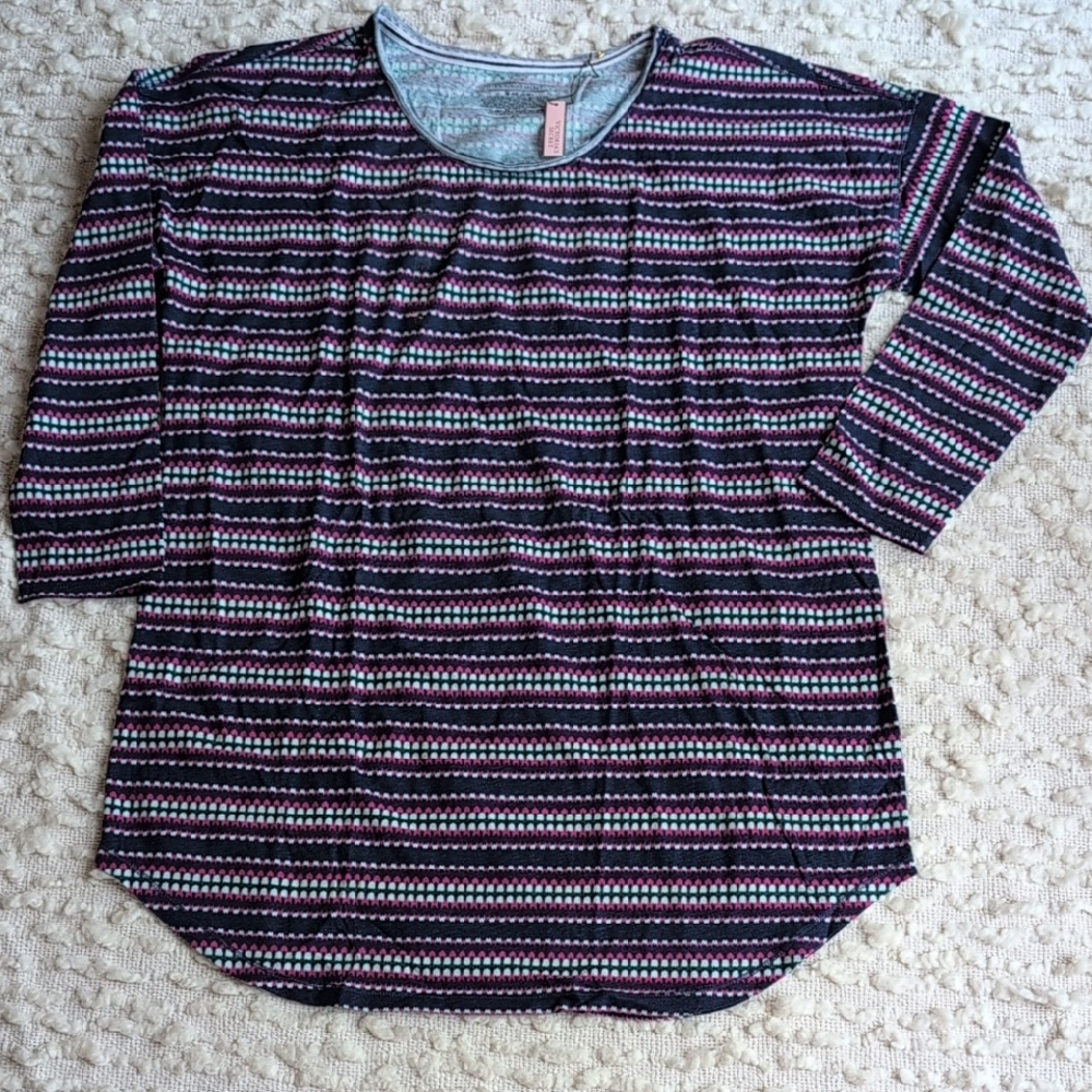 Victoria's Secret Large Cotton Poly Blend Night Shirt Gown Long Sleeves Striped